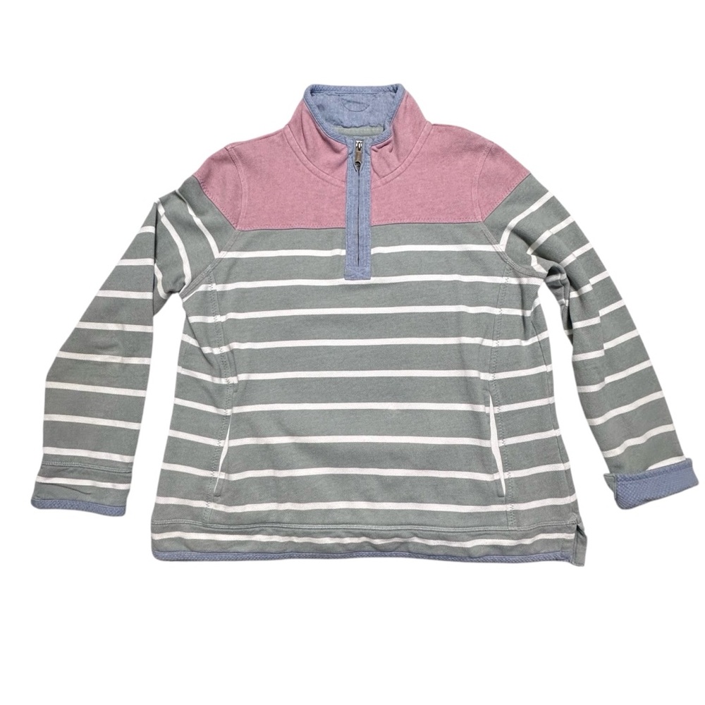 Fat Face The Airlie Women’s 1/4 Zip Pullover Eucalyptus Green Striped Top Sz.14 - Picture 2 of 13